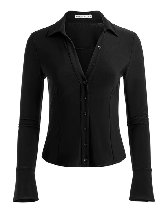 Alice + Olivia Tops - Alice + Olivia Black FREYA BUTTON DOWN TOP